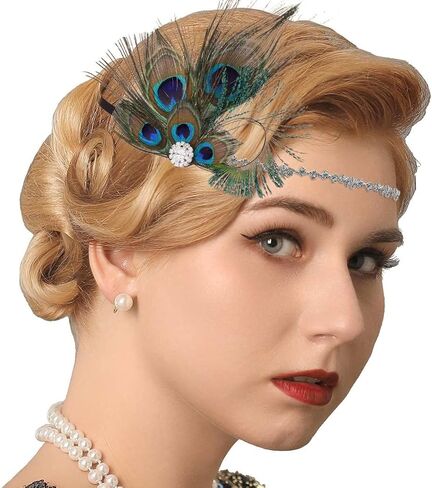 GENBREE 1920s Flapper Headband Peacock Feather Headpiece Rhinestone Gatsby Headbands Prom Party Hair Accessories for Women and Girls in Kuwait
