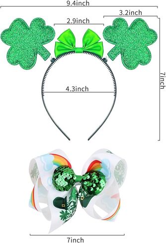شريط راس بتصميم نبات نبات النفل بلون اخضر ايرلندي، مشبك شعر بفيونكة خضراء للنساء من 3 قطع، اكسسوارات ازياء عيد القديس باتريك in Kuwait