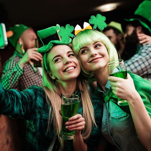 شريط راس بتصميم نبات نبات النفل بلون اخضر ايرلندي، مشبك شعر بفيونكة خضراء للنساء من 3 قطع، اكسسوارات ازياء عيد القديس باتريك in Kuwait