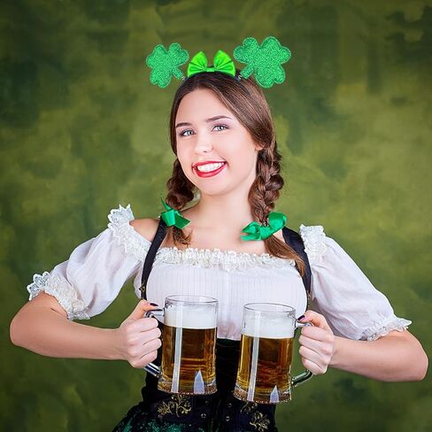 شريط راس بتصميم نبات نبات النفل بلون اخضر ايرلندي، مشبك شعر بفيونكة خضراء للنساء من 3 قطع، اكسسوارات ازياء عيد القديس باتريك in Kuwait