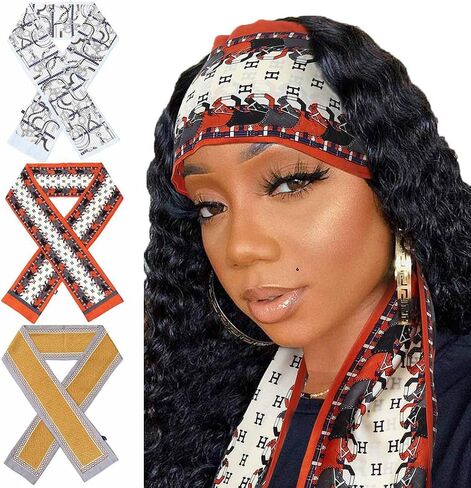 Formery Silky African Hair Wraps Red Pattern Satin Edge Lay Scarf Wig Edge Head Wrapping Headbands for Women and Girls (3PCS) in Saudi Arabia