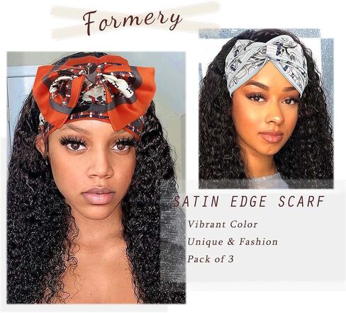 Formery Silky African Hair Wraps Red Pattern Satin Edge Lay Scarf Wig Edge Head Wrapping Headbands for Women and Girls (3PCS) in Saudi Arabia