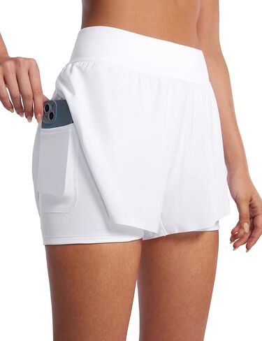 CRZ YOGA 2 in 1 Dolphin Running Shorts for Women High Waisted Gym Workot Athletic Tennis Shorts with Pockets Split in Saudi Arabia