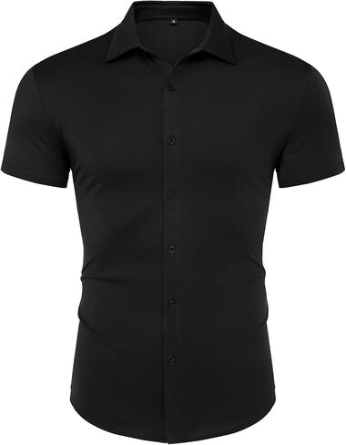 URRU Men's Muscle Dress Shirts Slim Fit Stretch Wrinkle Free Short Sleeve Casual Button Down Shirts in Saudi Arabia