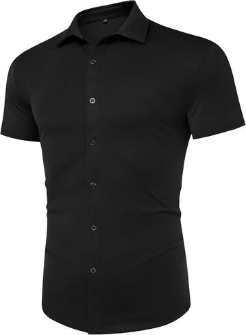 URRU Men's Muscle Dress Shirts Slim Fit Stretch Wrinkle Free Short Sleeve Casual Button Down Shirts in Saudi Arabia