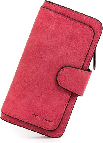 RFID Blocking Women Wallet Purse Soft Vegan Leather Trifold Credit Card Holder Organizer Ladies Clutch (Red) in Saudi Arabia