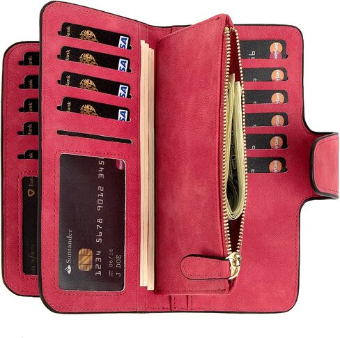 RFID Blocking Women Wallet Purse Soft Vegan Leather Trifold Credit Card Holder Organizer Ladies Clutch (Red) in Saudi Arabia