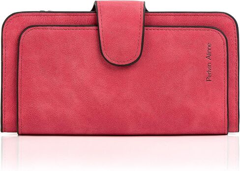 RFID Blocking Women Wallet Purse Soft Vegan Leather Trifold Credit Card Holder Organizer Ladies Clutch (Red) in Saudi Arabia