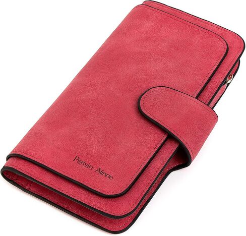 RFID Blocking Women Wallet Purse Soft Vegan Leather Trifold Credit Card Holder Organizer Ladies Clutch (Red) in Saudi Arabia