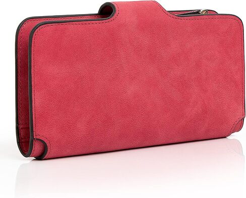 RFID Blocking Women Wallet Purse Soft Vegan Leather Trifold Credit Card Holder Organizer Ladies Clutch (Red) in Saudi Arabia