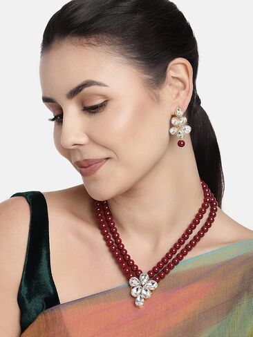 I Jewels 18k Gold Plated Indian Wedding Bollywood Kundan & Pearl Studded Necklace Jewellery Set For Women (ML311) in Saudi Arabia