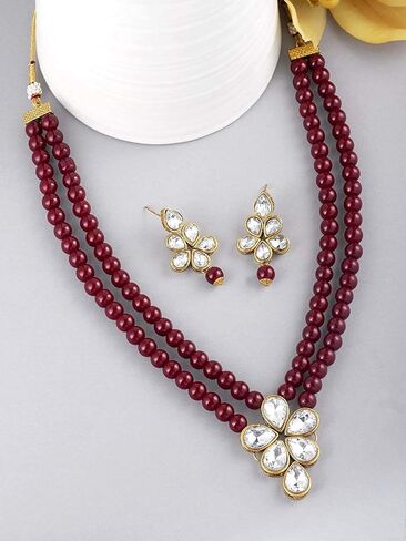 I Jewels 18k Gold Plated Indian Wedding Bollywood Kundan & Pearl Studded Necklace Jewellery Set For Women (ML311) in Saudi Arabia