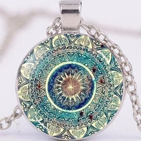 باباكياك 4 قطع مجوهرات مانديلا للنساء، عقد مانديلا واقراط وسوار، عقد بدلاية رمز لليوجا والتامل، زنك، بدون احجار كريمة in Kuwait