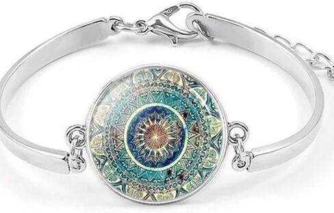 باباكياك 4 قطع مجوهرات مانديلا للنساء، عقد مانديلا واقراط وسوار، عقد بدلاية رمز لليوجا والتامل، زنك، بدون احجار كريمة in Kuwait