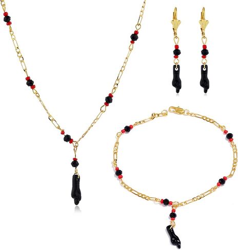 Caiyao Black Azabache Hand Figa Charm Stainless Steel 18K Gold Plated Link Chain Necklace Bracelet Evil Eye Amulet Protection in Saudi Arabia
