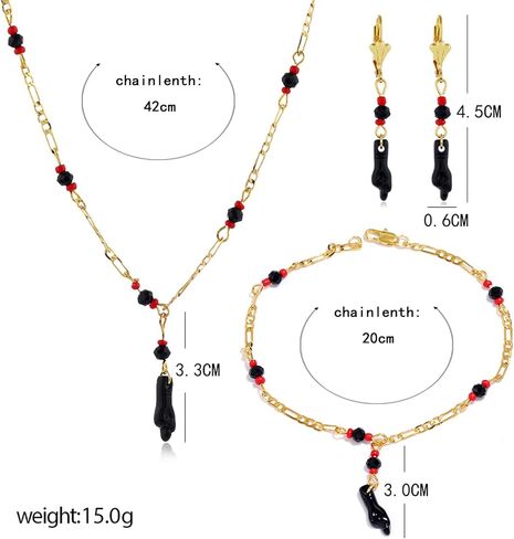 Caiyao Black Azabache Hand Figa Charm Stainless Steel 18K Gold Plated Link Chain Necklace Bracelet Evil Eye Amulet Protection in Saudi Arabia