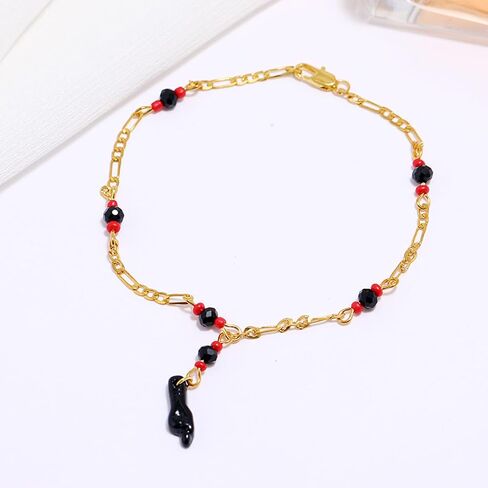 Caiyao Black Azabache Hand Figa Charm Stainless Steel 18K Gold Plated Link Chain Necklace Bracelet Evil Eye Amulet Protection in Saudi Arabia