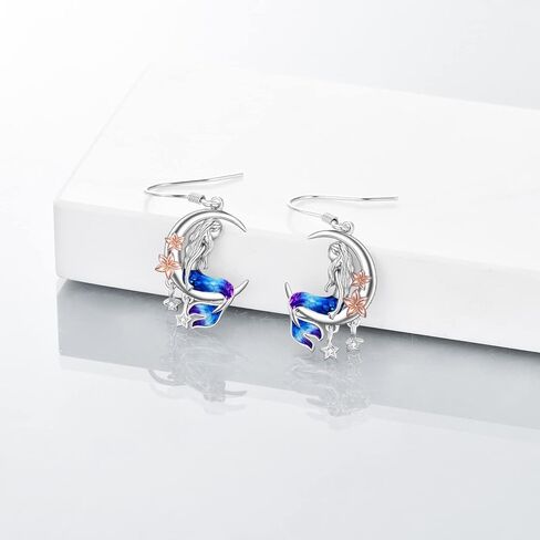 LUHE Mermaid Necklace and Earrings Set Sterling Silver Sea Mermaid Crescent Jewelry Gifts Jewelry for Girls Daughter Women in Kuwait