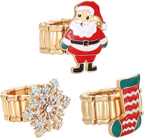 ANGELSJELL Christmas Stretch Rings for Women Xmas Tree Snowflake Santa Claus Stretch Finger Rings Party Supplies Holiday Gift in Saudi Arabia