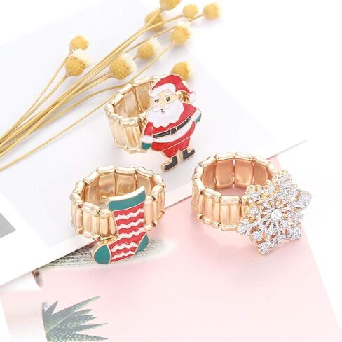 ANGELSJELL Christmas Stretch Rings for Women Xmas Tree Snowflake Santa Claus Stretch Finger Rings Party Supplies Holiday Gift in Saudi Arabia