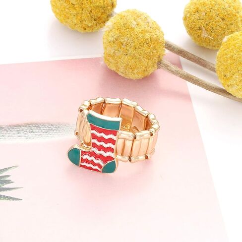 ANGELSJELL Christmas Stretch Rings for Women Xmas Tree Snowflake Santa Claus Stretch Finger Rings Party Supplies Holiday Gift in Saudi Arabia