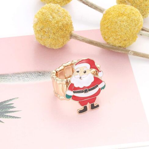 ANGELSJELL Christmas Stretch Rings for Women Xmas Tree Snowflake Santa Claus Stretch Finger Rings Party Supplies Holiday Gift in Saudi Arabia