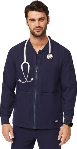 سترة FIGS Zapote Scrub للرجال - 7 جيوب، صورة ظلية منفوخة، ياقة وأساور مضلعة، سترة Scrub للرجال قابلة للتمدد في 4 اتجاهات in Kuwait