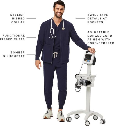 سترة FIGS Zapote Scrub للرجال - 7 جيوب، صورة ظلية منفوخة، ياقة وأساور مضلعة، سترة Scrub للرجال قابلة للتمدد في 4 اتجاهات in Kuwait