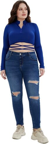 Plus Size Skinny Jeans for Women High Waist Pencil Women Jeans Full Length Mom Stretchy Slim Pants in Saudi Arabia