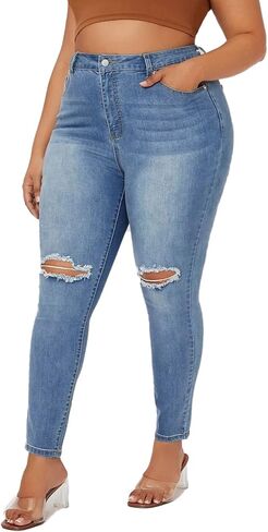 Plus Size Skinny Jeans for Women High Waist Pencil Women Jeans Full Length Mom Stretchy Slim Pants in Saudi Arabia