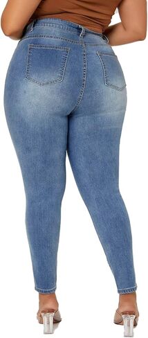 Plus Size Skinny Jeans for Women High Waist Pencil Women Jeans Full Length Mom Stretchy Slim Pants in Saudi Arabia