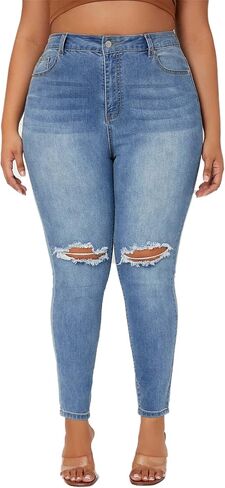 Plus Size Skinny Jeans for Women High Waist Pencil Women Jeans Full Length Mom Stretchy Slim Pants in Saudi Arabia