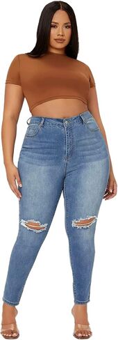 Plus Size Skinny Jeans for Women High Waist Pencil Women Jeans Full Length Mom Stretchy Slim Pants in Saudi Arabia