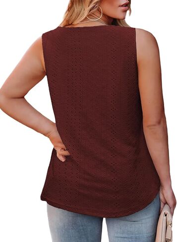 ROSRISS Plus-Size-Tank-Tops Summer Sleeveless Loose Fit Pleated Shirts Square Neck Tunics Eyelet Flowy Tees in Saudi Arabia