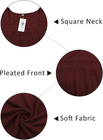 ROSRISS Plus-Size-Tank-Tops Summer Sleeveless Loose Fit Pleated Shirts Square Neck Tunics Eyelet Flowy Tees in Saudi Arabia