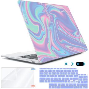 Compatible with MacBook Air 13 inch Case 2022 2021 2020-2018 Release M1 A2337 A2179 A1932 with Touch ID, Hard Print Case + Keyboard Cover + Webcam Cover + Screen Protector, Trendy Patches in Saudi Arabia