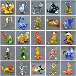 Set of 25 Blown Glass Animals - Collectible Glass Miniatures - Set of 25 Small Figurines - 1 inch size