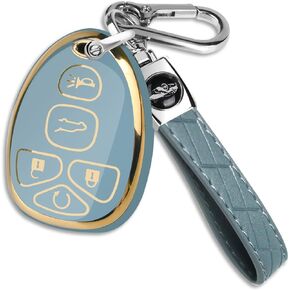 QBUC for Chevy Key Fob Cover with KeyChain Soft TPU Gold Trim Protection Case Compatible with 2007-2014 Chevrolet Tahoe Suburban GMC Yukon Traverse Cadillac Escalade 5 Button（Black）