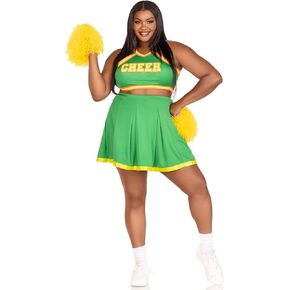 Leg Avenue womens 3 Pc Cheerleader Cutie Costume With Crop Top, Skirt, Pom Poms, 3X-4X, GREEN
