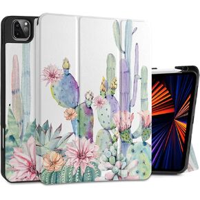 DONGKE Case for 2022/2021/2020/2018 iPad Pro 11 inch Gen 4/3/2/1 - Slim Protective Case - Built in Pencil Holder Support Charging - Trifold Stand & Sleep/Wake Cover - Abstract Flowers