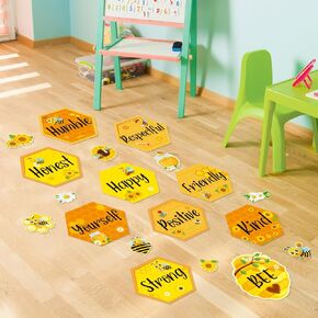 Bee Incentive Floor Stickers Motivational Hopscotch Game Floor Decals Summer Honeybee Sunflower Wall Stickers for Kindergarten Classroom Nursery Playroom, 10 Sheet