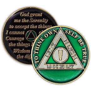 5 Year Sobriety Coin | Triplate AA Chip Recovery Anniversary Token (Black)