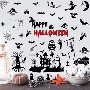 Halloween Witch Wall Decals Wall Window Sticker Decor Halloween Bat Wall Stickers Removable Peel and Stick Wall Decor for Bathroom Window Door Clings Party Decor.