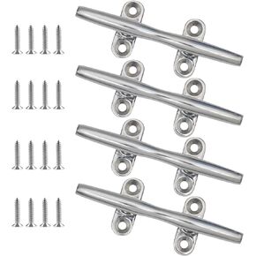 4 Inch/5 Inch/6 Inch/8 Inch/10 Inch/12 Inch 316 Stainless Steel Boat Cleats, Open Base Dock Cleats with Fasteners, Boat Dock Cleats Rope Cleat for Boat Docks, Decks or Nautical Decor (2/4 Pack)