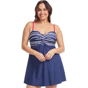 Mazu Women's Plus Size One Piece Swimdress A-Line Swimsuit Twist Front Swimwear Bathing Suit