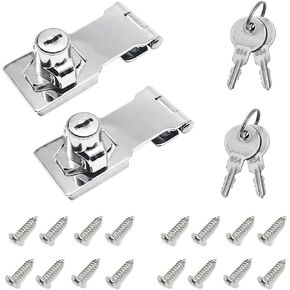 2 Pack 2.5 Inch Hasp Lock Latch with Keys,Stainless Steel Keyed Hasp Locks,Twist Knob Keyed Locking Hasp with Screws,Door Lock Hasp Latchs for Cabinet Drawer,Black