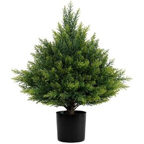 Artificial Cedar Topiary Ball Tree One 21''T Artificial Topiary Tree UV Resistant Potted Plant Artificial Shrubs for Indoor Outdoor