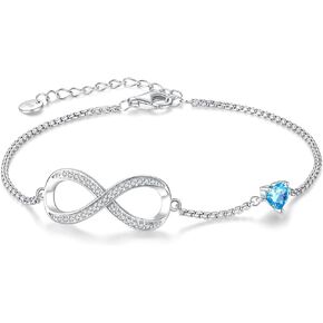 Infinity Heart Birthstone Bracelets for Women, 925 Sterling Silver Birthstone Link Bracelets, Dainty Heart Jewelry Gift Anniversary Birthday Gifts for Women Wife Her Mom Girlfriend