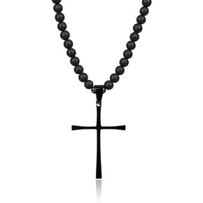 COAI Mens Religious Jewelry Onyx Stone Beaded Pendant Necklace