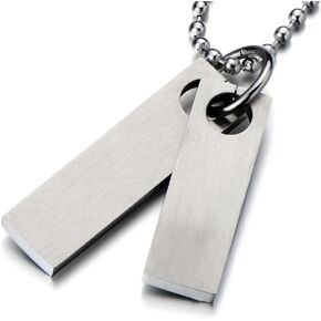 COOLSTEELANDBEYOND Minimalist Mens Stainless Steel Two-Pieces Dog Tag Pendant Necklace